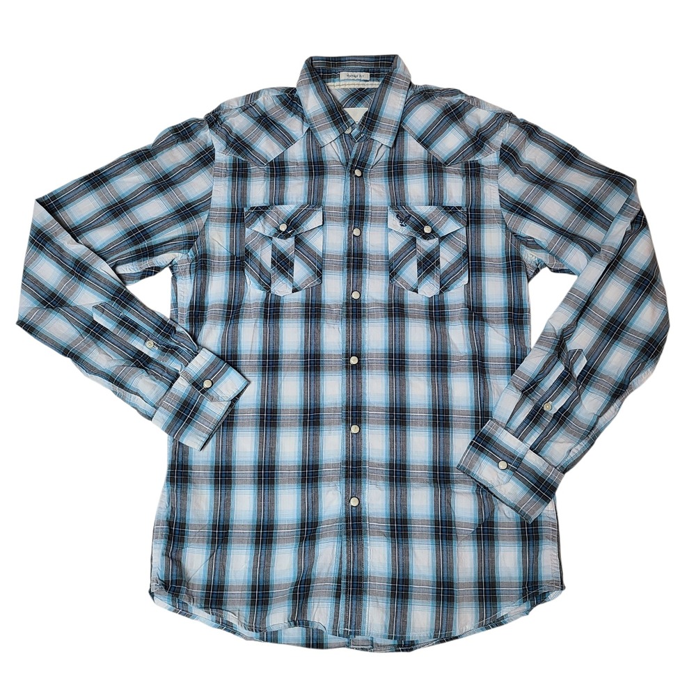 American Eagle Vintage Fit Pearl Snap Plaid Western Shirt Mens Size XS
